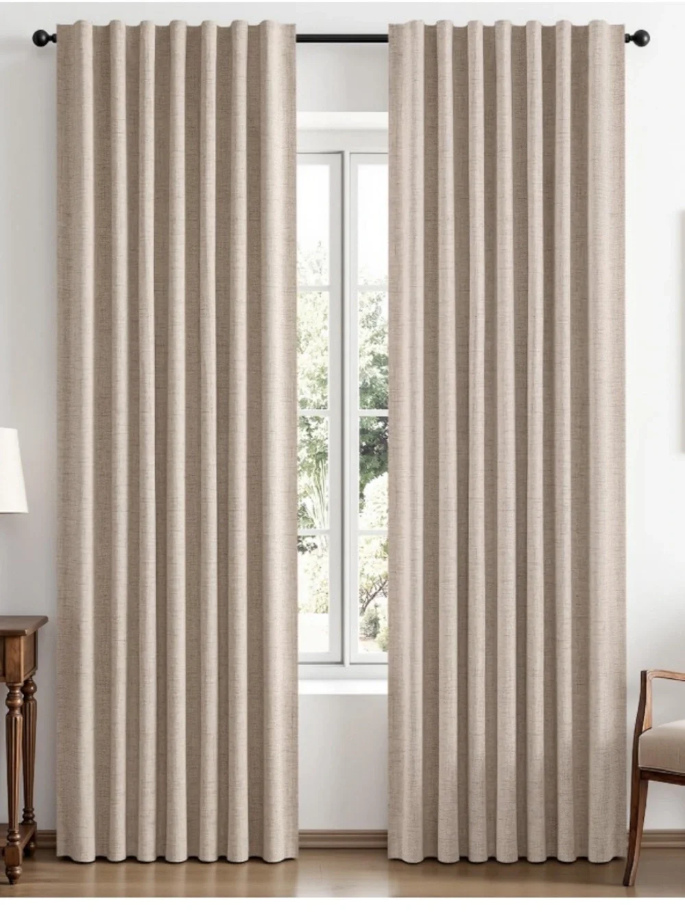 Room Darkening Thermal Insulated Curtains Back Tab Rod Pocket 42”W 84”L BEIGE